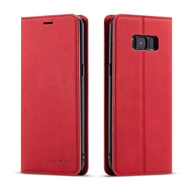 Imagem de EYZUTAK Capa flip de couro PU premium para Samsung Galaxy S8, capa protetora com compartimento para cartão, fecho magnético à prova de choque, capa carteira para Samsung Galaxy S8 - vermelha