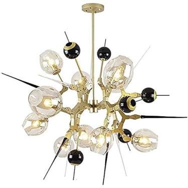Imagem de luminária moderna dourada Sputnik lustre luminária de teto luminária de vidro transparente luminária pendente,lustre de luz