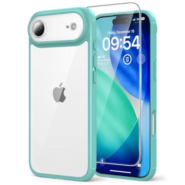 Imagem de TAURI Capa para celular 17 Air de 6,6 polegadas com 1 pacote de protetor de tela, lente de câmera, proteção de nível militar, capa de telefone transparente à prova de choque - azul-petróleo