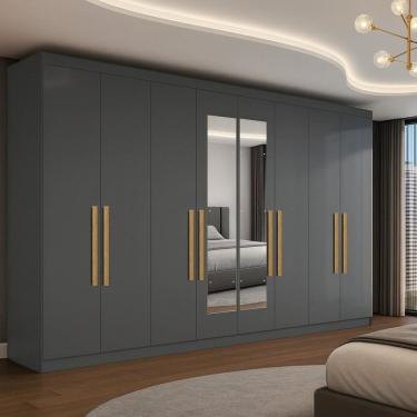Imagem de Guarda-roupa 8 Portas Mdp com Puxadores Mdf 50 e Espelho Paris Onix