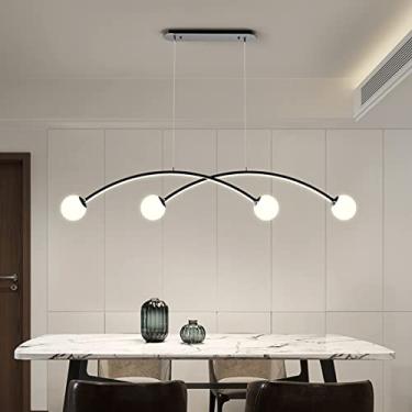 Imagem de Luminária pendente de teto minimalista regulável LED, lustre retangular moderno para sala de jantar com controle remoto, altura ajustável, lâmpada de mesa de jantar L118cm, lâmpada suspensa