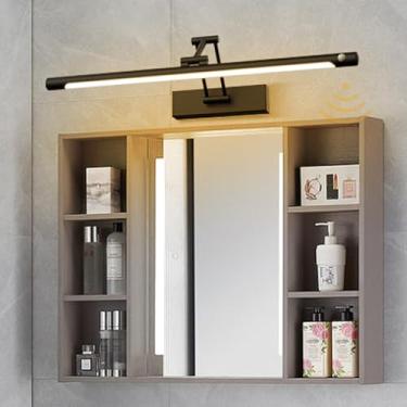 Imagem de GZZBMY Lâmpada LED Espelho Banheiro Arandela com Sensor de Movimento Arandela Moderna Dobrável Rotação Impermeável Iluminação de Parede Sala de Estar Penteadeira Quarto (Luz Quente Preta, 40 cm)