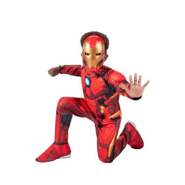 Imagem de Fantasia juvenil de Halloween oficial do Homem de Ferro Marvel - Macacão acolchoado de qualidade premium com máscara de plástico (G) vermelho