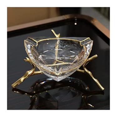 Imagem de Cinzeiro de ervas daninhas cinzeiro moderno de latão, cinzeiro triangular de vidro para mesa de centro, decoração de mesa de sala de estar, cinzeiro de estúdio for sala de chá, cinzeiros para cigarros