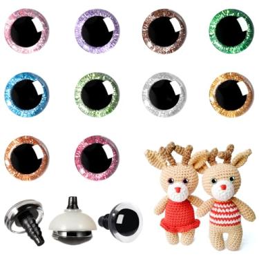 Imagem de MUCUNNIA 200 peças 12 mm 3D Glitter Plástico Segurança Olhos para Amigurumi Trapézio Artesanato Crochê Olhos de Boneca com Anilhas Olhos de Animal de Pelúcia para DIY de Fantoche, Urso de Pelúcia (10