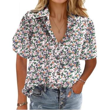 Imagem de Camisa feminina HOTOUCH: algodão, linho, manga curta, roxa solta