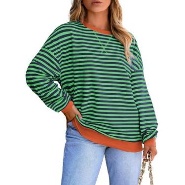 Imagem de Moletom feminino Eytino plus size de manga comprida listrado 1X