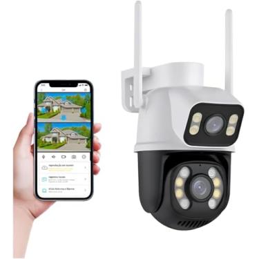 Imagem de Câmera de Segurança WiFi Externa HD 3MP, IP Sem Fio com Visão Noturna Infravermelha, Dupla Lente Grande Angular, À Prova D'Água IP66, Detecção de Movimento e Áudio Bidirecional - Premium