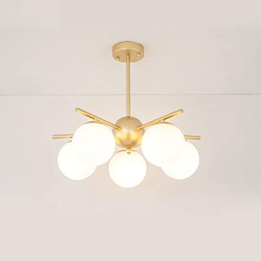 Imagem de YQSLQZZ Lustre de sala de jantar minimalista criativo, escandinavo moderno, sala de estar, luz de teto de ferro, luminária decorativa interna com acabamento dourado, lustres de sombra de globo de
