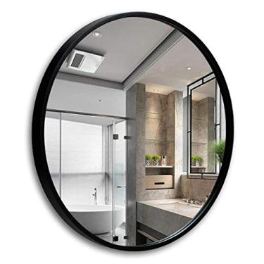 Imagem de Espelho de banheiro montado na parede espelho penteadeira grande círculo moderno parede preto e vidro redondo para penteadeira quarto 80 x 80 cm
