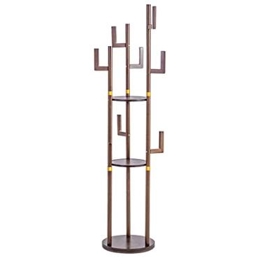 Imagem de Cabide de madeira autônomo, cabide giratório com 3 prateleiras de armazenamento e 8 ganchos, cabide fácil de montar com armazenamento, para entrada, quarto, escritório (Cor: Natural B) (Nogueira B)