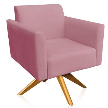 Imagem de Poltrona Decorativa Isabella Base Giratória Madeira Suede Rosê - Gran Belo