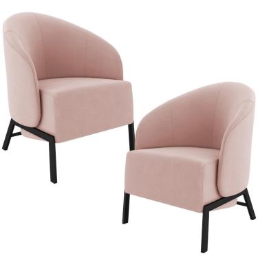 Imagem de Kit 02 Poltronas Decorativa Para Sala Living Pés Industrial Sierra K01 Veludo Rosê - Lyam Decor