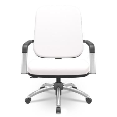 Imagem de Cadeira de Escritório Giratória com Braço Cromada Magno P03 Vinil Branco - Lyam Decor