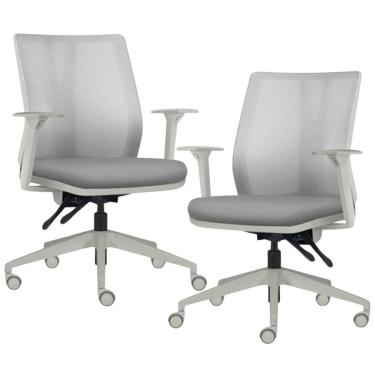 Imagem de Kit 2 Cadeiras de Escritório Giratória Diretor Flow F02 Base Cinza Sintético Cinza - Lyam Decor
