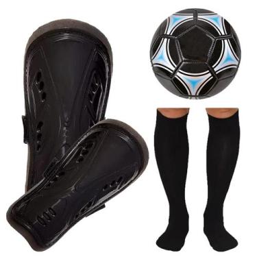 Imagem de Kit Conjunto Caneleira Bola e Meião Apollo Atoalhado Confortável Futeb