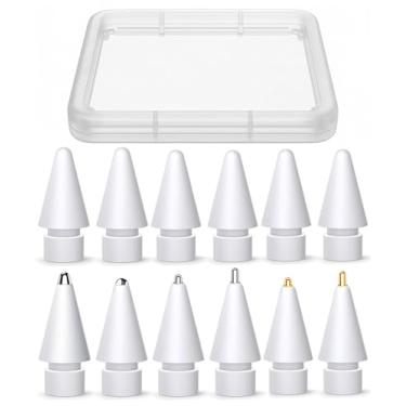 Imagem de Pacote com 12 pontas de substituição para Apple Pencil – 6 de metal + 6 de material original, estojo de armazenamento de plástico – compatível com Pro/USB-C/Gen 2/Gen 1