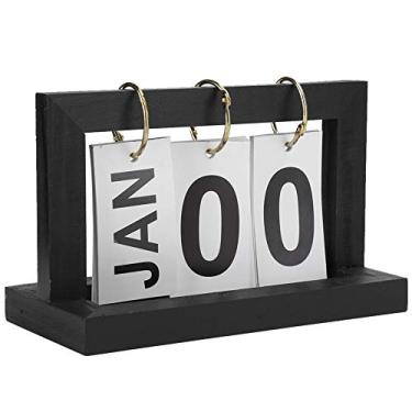 Imagem de Acouto Bloco de Madeira Calendário de Mesa Perpétuo Calendário de Madeira Black Retro Page Flipping Simple Home Room Decorações de Mesa de Produtos/e Materiais Escolares/,