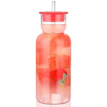 Imagem de CWHHRN Copo de vidro de 680 g com tampa e canudo, copo de vidro, vidro vintage para suco de cerveja e coquetel de uísque, jarra de vidro com tampa (pacote com 1)