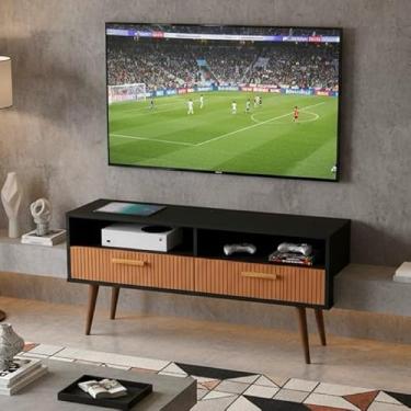 Imagem de Bancada com pés 1.20 ou 1.10-2 Portas Moderno Parede TV Até 50Pol Quarto Sala (Copa c pes 1.10 preto/ripado)