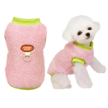Imagem de Izefia Suéter de cachorro roupas roupas de lã de lã com alça de coleira inverno quente moletom macio pijama fofo padrão caubói colete suéter para cães pequenos gato médio rosa GG