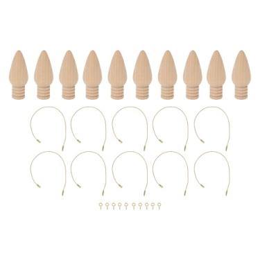 Imagem de Enfeites de lâmpada de madeira bonito compacto inacabado DIY artesanato decoração para casa sala de aula decorações de Natal 10 peças de lâmpadas penduradas de madeira com cordas