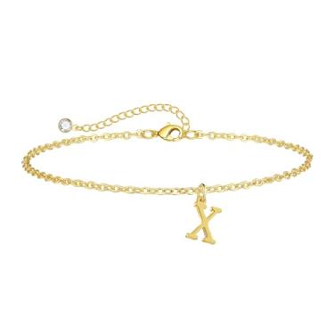 Imagem de Sargetou Tornozeleira feminina com inicial dourada, banhada a ouro 14 k, moderna, leve, impermeável, delicada, tornozeleira, verão, praia, joias, presente, 8, Latão, Sem Pedra Preciosa