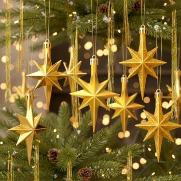 Imagem de Soulchen Conjunto de 10024 peças de decorações de árvore de Natal inclui 24 peças de enfeite de Natal de estrela dourada 10.000 fios de gelo iridescente de tinsel para decoração de casa de Natal