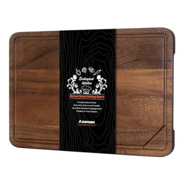 Imagem de Axeman tábua de corte de madeira de nogueira com ranhura de suco para bancada de cozinha, tábua de cortar madeira de nogueira preta americana grossa placa de charcutaria bloco de açougueiro