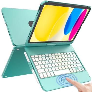Imagem de Capa para iPad A16 11ª geração/10ª geração com teclado, teclado sensível ao toque para iPad 11 polegadas/10ª geração 11 polegadas 2022-10 luz de fundo colorida, capa protetora rotativa de 360°