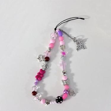 Imagem de Berloques fofos - Chaveiro de célula estética Y2K com alça de contas - Pingente legal de coração de borboleta de urso para bolsa, decoração de pingentes de câmera (#2)