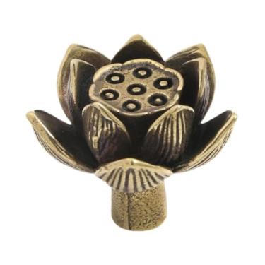 Imagem de XLWLLNJ Puxador de armário Lotus Seedpod, puxador, fácil de instalar, maçanetas decorativas de latão com furo único, puxador de gaveta para estante, Cobre