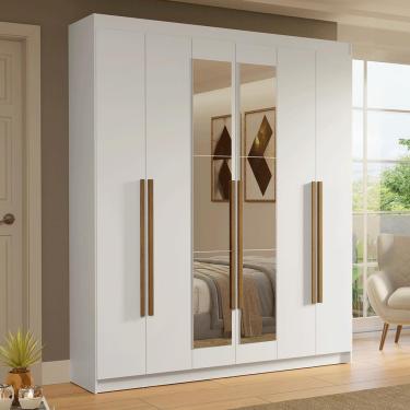 Imagem de Guarda-Roupa Casal 6 Portas Batentes com Espelho Branco/Branco/Rustic Saturno Madesa