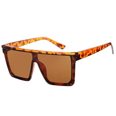 Imagem de Óculos de sol quadrados grandes para mulheres e homens, óculos escuros modernos, Armação de leopardo - Lente marrom, 59MM