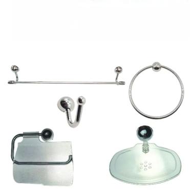 Imagem de Kit Banheiro 4-5 Peças - Conjunto Acessórios para Pia em ABS e Alumínio com Gabarito de Instalação(5 peças cristal)