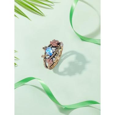 Imagem de 1 anel de dedo de resina de folha de ácer de liga de zinco, joia de dedo empilhável antiga dourada para Natal, Dia dos Namorados, aniversário, dia das mães ou qualquer feriado