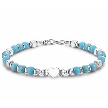 Imagem de Pulseiras femininas com contas de pedra natural 316L aço inoxidável 316L pulseira ajustável olho de tigre turquesa presentes de aniversário joias femininas, One Size, Aço inoxidável, Sem Pedra