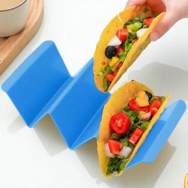 Imagem de 1 suporte de taco, suporte de taco para 3 tacos, seguro para lava-louças e micro-ondas, azul
