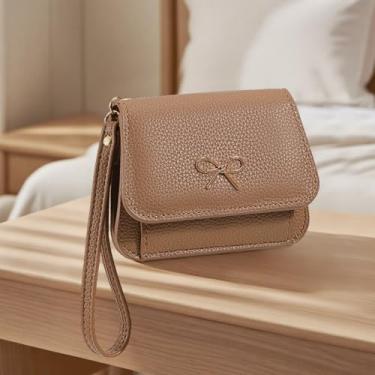 Imagem de Carteira feminina com três dobras, porta-cartões de laço fofo com janela para identidade e bolso com zíper, Marrom, Bonito
