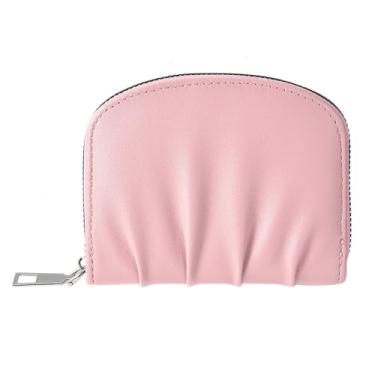 Imagem de Carteira feminina dobrável fina minimalista com bolso frontal, rosa, Minimalista