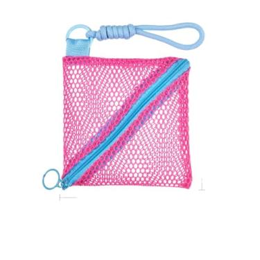 Imagem de Bolsa de malha transparente, cor dopamina, fofa, cor doce, batom, cosméticos, bolsa criativa para armazenamento de cabos de dados mini (rosa vermelha)