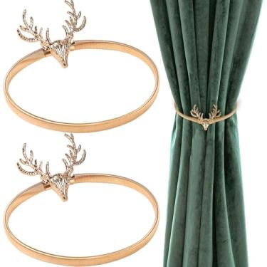 Imagem de 2 peças de laços de cortina de liga de alumínio com design de mola tira elástica fivela de cortina amarradores de chifre para cortinas grossas ou finas, decoração de Natal