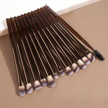 Imagem de Conjunto de pincéis de maquiagem de tubo longo de alumínio com 13 peças, pincel completo para base, configuração, blush, mistura e contorno (café)