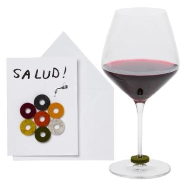 Imagem de Graf Lantz Cartão marcador de vinho Wine-Ote com identificadores de vidro – 7 peças – Redondo 100% lã merino – Elimina síndrome do vidro desconhecido, Set of 12, Plástico, lã,