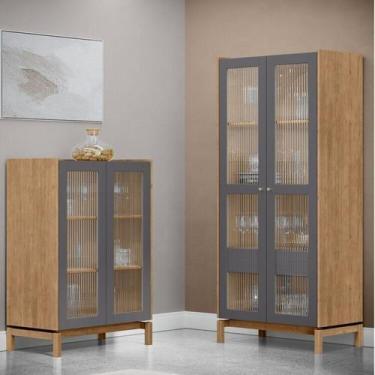 Imagem de Kit 2 Peças Cristaleiras 100% Madeira Maciça C/Porta De Vidro - Linha 