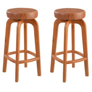 Imagem de Conjunto 2 Banqueta Bar Em Madeira Maciça Amêndoa