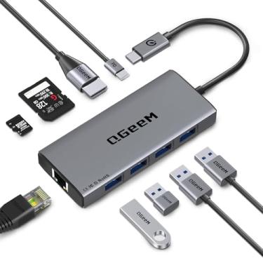 Imagem de QGeeM Hub USB C Ethernet, hub USB tipo C 9 em 1, adaptador conversor multiportas HDMI, 100W Pd, USB 3.0, leitor de cartão SD/TF, compatível com MacBook Pro Air, iPad, HP, Dell, Lenovo, Chromebook etc.
