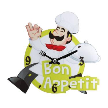 Imagem de Relógio de parede Chef Figure MDF de 8 polegadas com design Bon Appetit