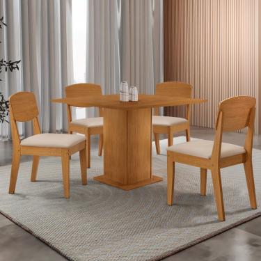 Imagem de Mesa De Jantar Loren 90cm Mdf 4 Cad Copper Moderna Mobilia Veludo Creme/naturale Laminado