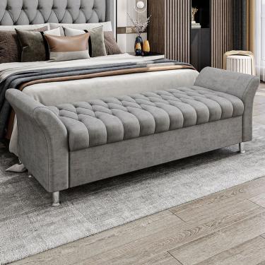 Imagem de Recamier Puff Estofado Queen 160 Cm Ágata Veludo Cinza